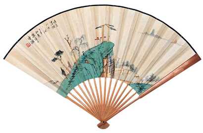 谢宝树 赵尧年 甲申（1944年）作 山水 书法 成扇